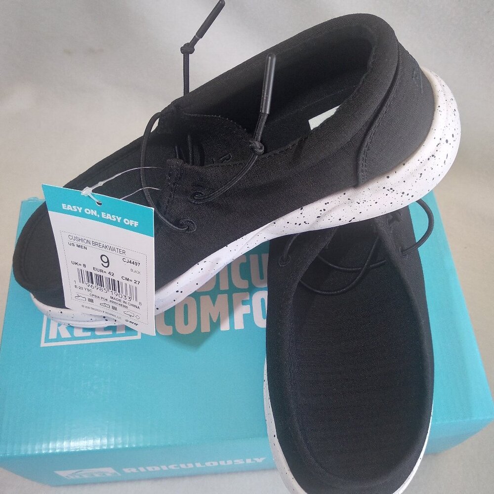 Men's Reef Cushion Breakwater Black Boat Shoes, Size 9 CJ4497 New Box